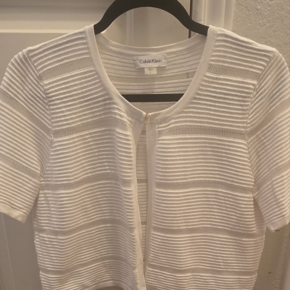 Calvin Klein White Striped Crochet Cardigan